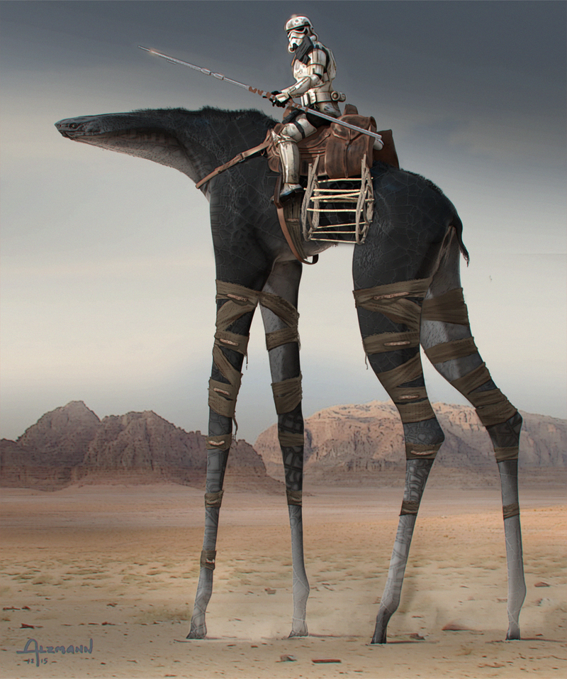 Jedha “Camel” Full Body Version 55/ Alzmann. The Art of Rogue One: A Star Wars Story by Josh Kushins, and Lucasfilm Ltd. © Abrams Books, 2016(C) 2016 Lucasfilm Ltd. And TM. All Rights Reserved. Used Under Authorization.